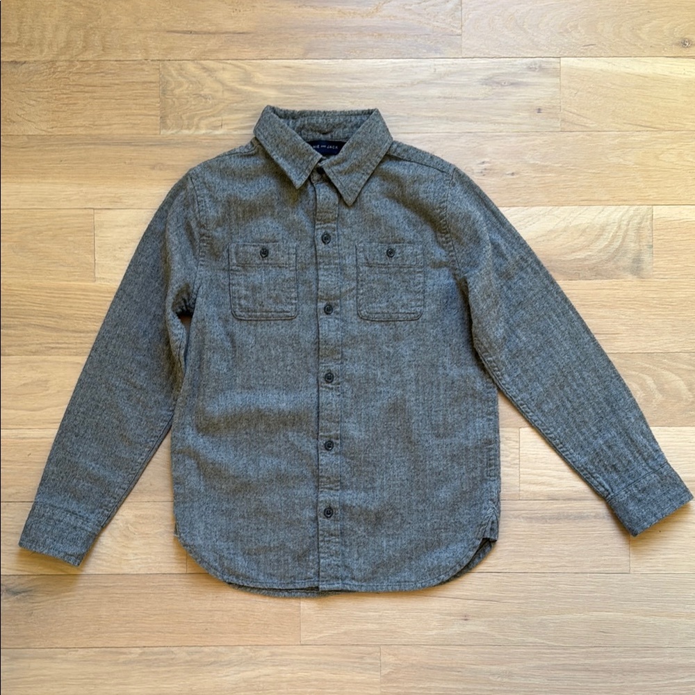 Boys’ Janie and Jack Heather Gray Herringbone Button Down Shirt - Size 7
